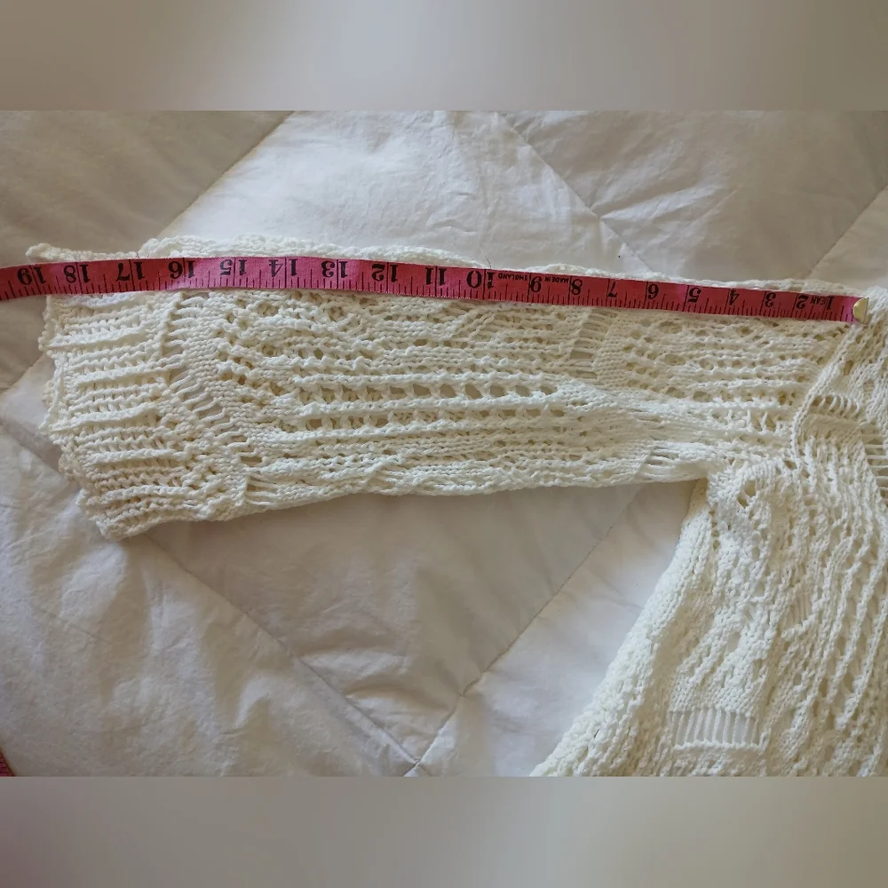 New-Crochet Poly Knit Boho Stretch-Slip Lined Cream/Off White Dress Oversized - Picture 8 of 11